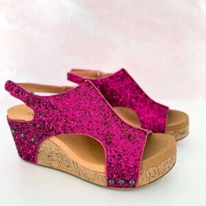 Fuschia Glitter Wedge by Corky's